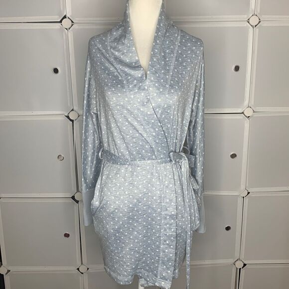 Jaclyn Intimates Blue With White Polka Dot MIDI Robe Size Small - Picture 1 of 12